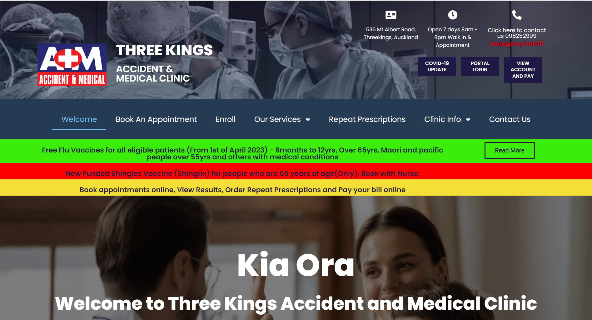 Three Kings Accident & Medical Clinic Homepage. Website designed and developed by Digital Refinery.