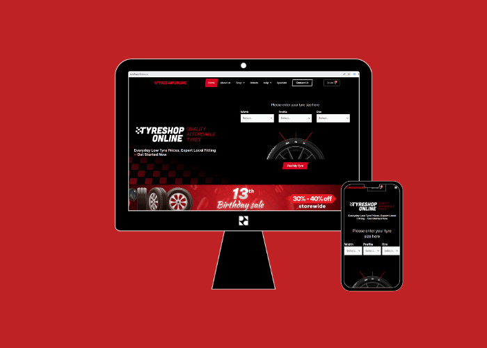 Tyre Shop Online mobile and desktop Homepage. Website designed and developed by Digital Refinery.